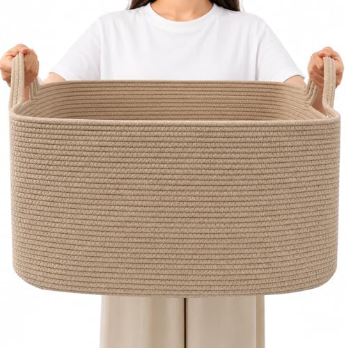 96L Woven Laundry Basket with Handles, Extra Blanket Basket by HZFTJOY
