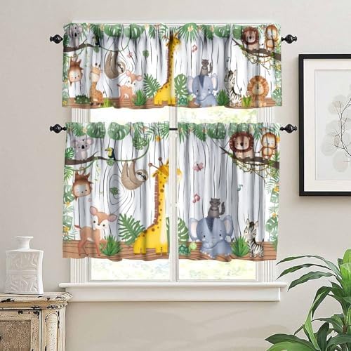Kids Forest Animal Valance Curtains Cartoon Tree Bird Elephant Giraffe Lion - Image 3