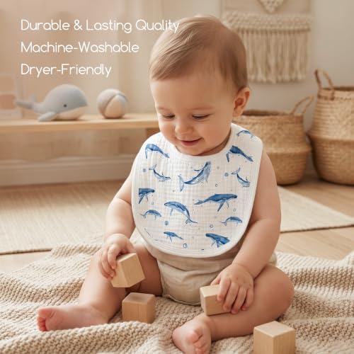 6-Pack Muslin Baby Bibs for Drooling & Teething, Absorbent Bib - Image 6