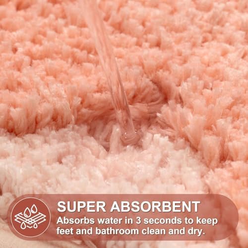 ORTIGIA Cute Coral Pink Scalloped Bath Mat, Fun Plush Microfiber Scallop - Image 5