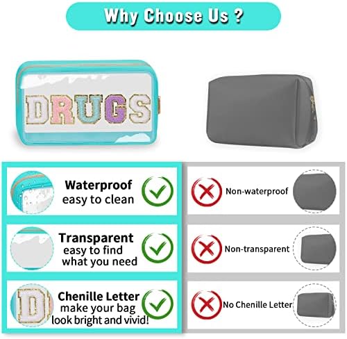 Chenille Letter Clear Makeup Bags Drugs Pouch, Preppy Patch Makeup Bag - Image 5
