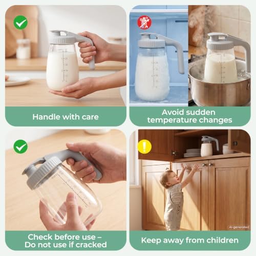 Momcozy Breast Milk Pitcher, Glass Storage Container Wide Mouth, 32oz Gray - Image 5