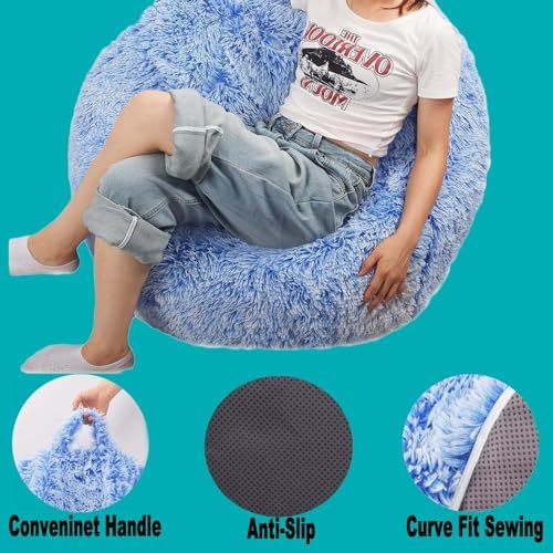 Fluffy Stuffed Animal Storage Bean Bag Chair Cover, Faux Fur Comfy Bean Bag - Image 5