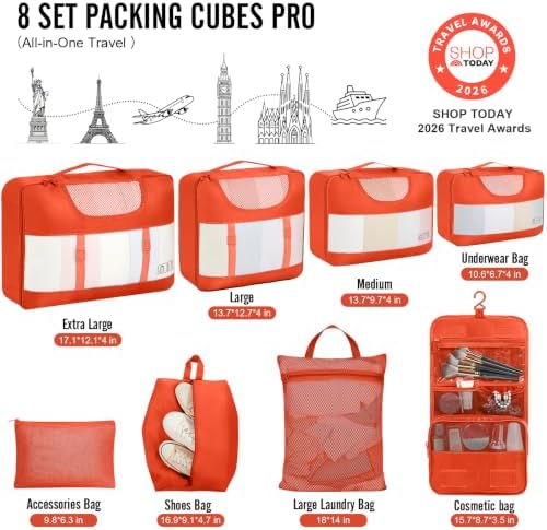 Veken 8 Set Packing Cubes for Travel Essentials, Suitcase Organizer Bags in 4 - Image 2