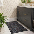 Midnight Blue Washable Entryway Rug 2x3, Tree of Life Whimsical Floral Animal - Image 4