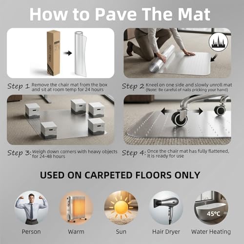 Office Chair Mat for Low-Pile Carpet 30" x 48", Compact Carpet Protector - Image 3