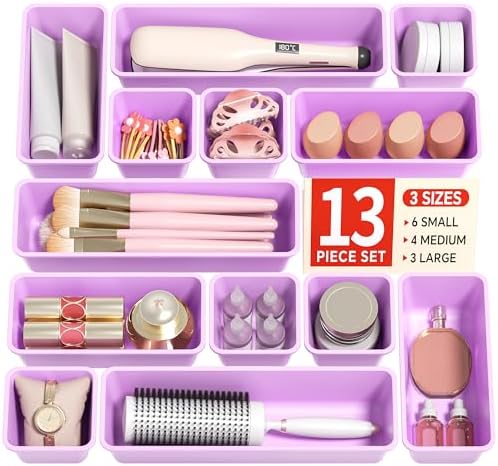 Canfanni 13 Pack Plastic Drawer Organizers Set, 3 Sizes Desk Drawer Organizer by Canfanni