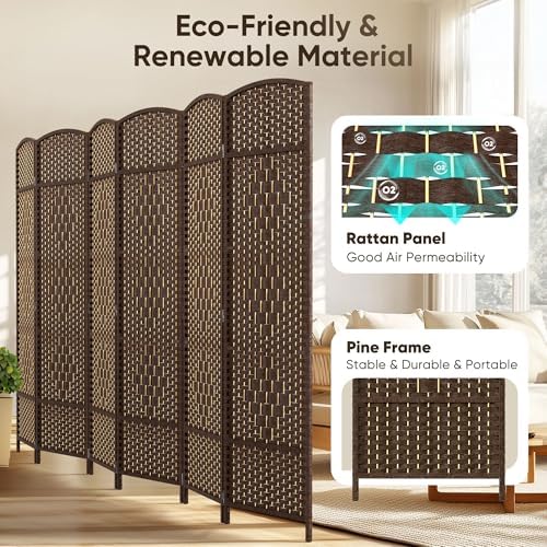 JOSTYLE Rattan Room Divider, 6-Panel Folding Privacy Screen 6ft. Extra Wide - Image 3
