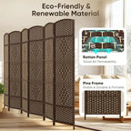 JOSTYLE Rattan Room Divider, 6-Panel Folding Privacy Screen 6ft. Extra Wide - Image 3