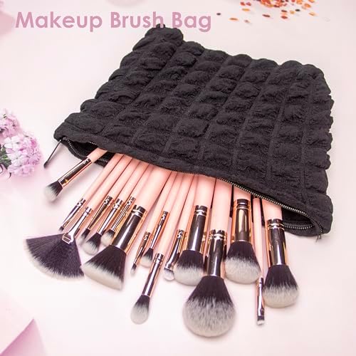 Flat Makeup Bag for Women, Zipper Cosmetic Pouch for Purse, Bubble Black - Image 3