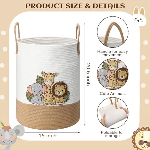 LemonRoad Jungle Animals Nursery Hamper Cotton Rope Basket - Image 3