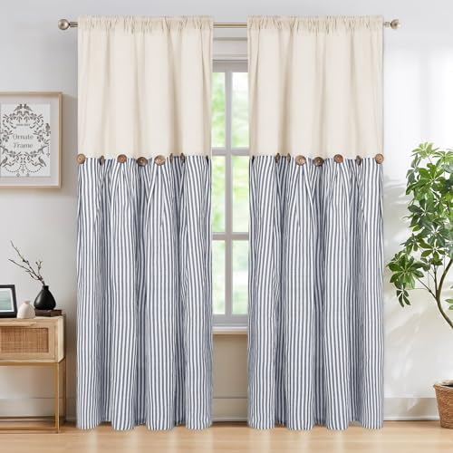 ASPMIZ Cotton Linen Farmhouse Curtains Boho Rustic Button Drapes, Linen Window - Image 2