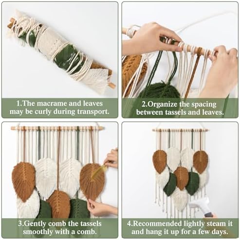 Macrame Wall Hanging Leaves Woven Tapestry Boho Chic Modern Home Decoration - Image 7