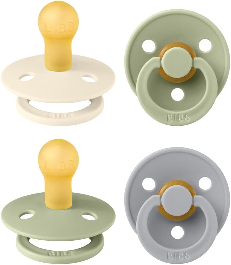 BIBS Colour Soother 4-Pack | BPA Free Dummy Pacifier | Round Nipple | Natural by BIBS