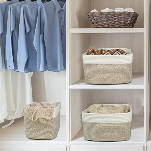 XUANGUO Woven Cotton Rope Storage Baskets 15x10x9.3" 3 Pack White and Brown - Image 5