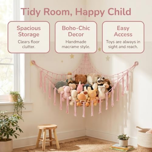 Stuffed Animal Storage Hammock Corner Net, Large Macrame Stuffed Animal - Image 4