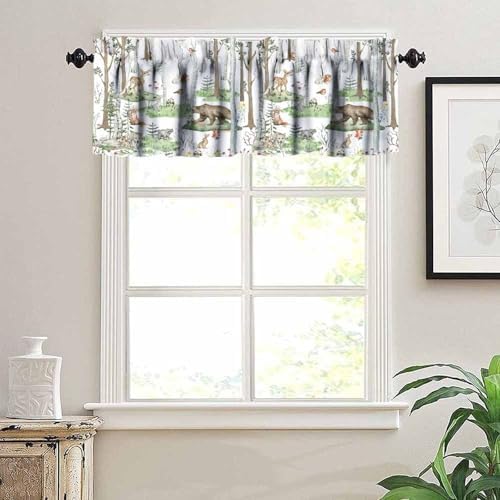 Woodland Animals Valance Curtains, Wild Animals Watercolor Forest Bear Deer Fox - Image 5