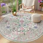 Wonnitar Floral Washable Round Rugs 6ft, Ultra-Thin Non Slip Boho Carpet by Wonnitar