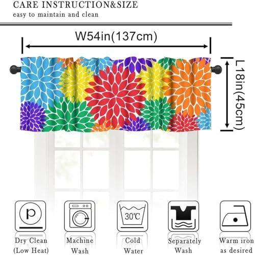 Rainbow Dahlia Flower Valance Curtain, Abstract Colorful Red Purple Green Blue - Image 5