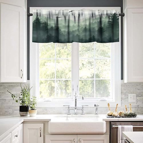 Forest Valance Curtain for Kitchen, Window Treatment Watercolor Green Forest - Image 6