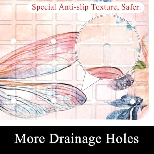 Shower Mat Non Slip, Dragonflies Florals Anti Slip Bath Mat - Image 2