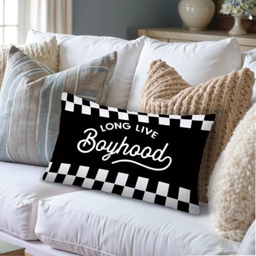 Long Live Boyhood 12x20 Pillow Cover, Boys Room Decor, Trendy Black and White - Image 4