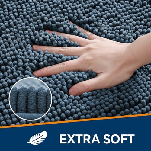 Chenille Bathroom Rug 40"x60" Blue, Large Plush Bath Mat - Image 3