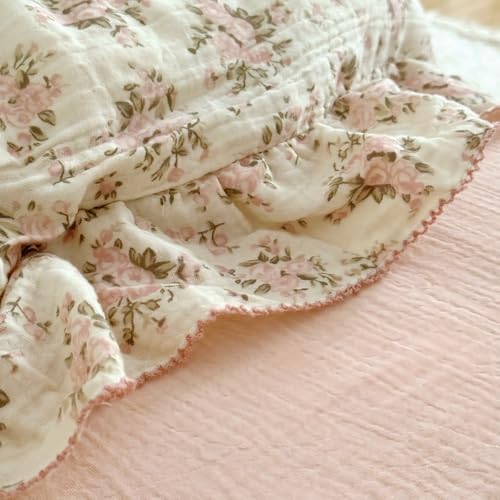 BuLuTu Muslin Pink Floral Pillow Cases Standard Size - Image 5