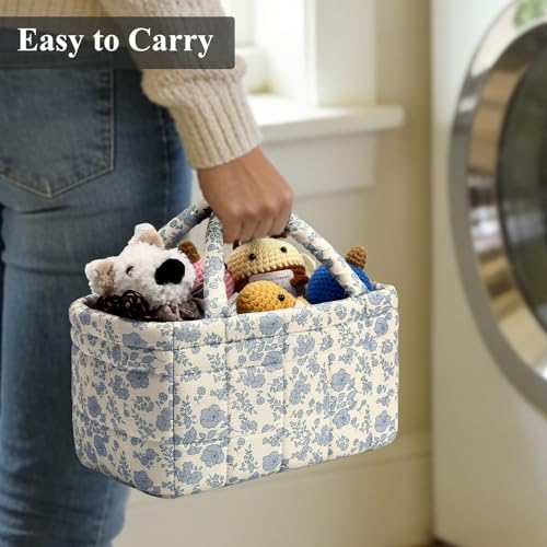 Small Storage Basket Organizer, Mini Fabric Floral Storage Baskets - Image 3