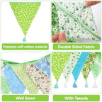 G2PLUS 10.8Ft Cotton Triangle Bunting Banner – 12pcs Blue and Green Floral - Image 3