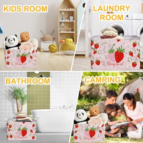 Strawberry Foldable Storage Box, Strawberries Waterproof Fabric Toy Organizer - Image 7