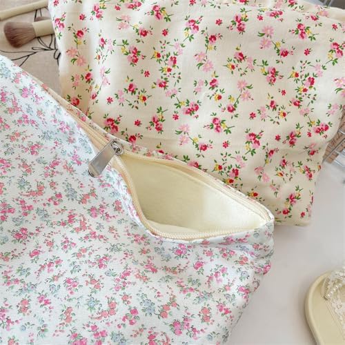 Flat Makeup Bag for Women, Zipper Cosmetic Pouch for Purse, Flower White - Image 7