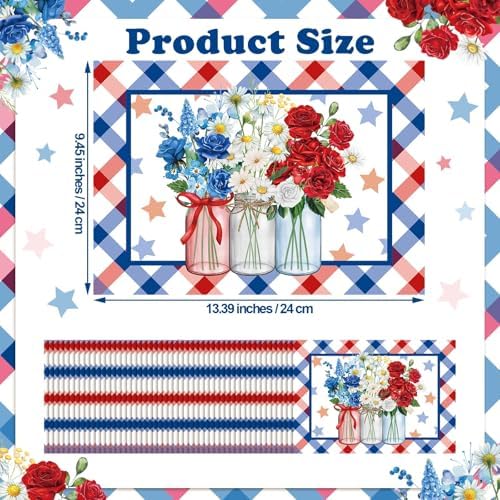 Eaasty 50 Pcs Patriotic Floral Paper Placemats 4th of July Table Mats - Image 2