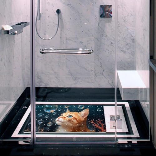 Shower Mat Non Slip 26.8 x 15.1 Inches, Underwater Cat Ocean Bathtub Mat Shower - Image 6