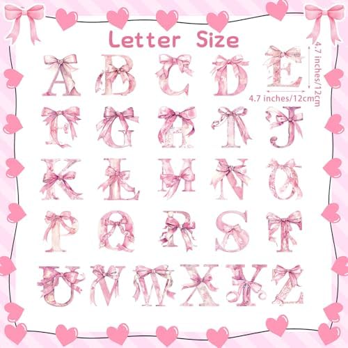Honoson Pink Bow Alphabet Wall Stickers, A-Z Peel and Stick Letter Decals - Image 3