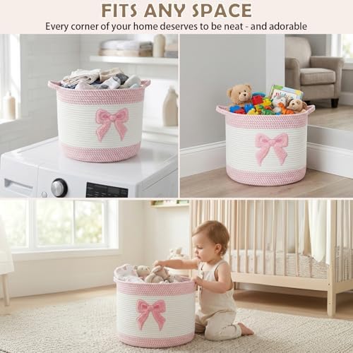 Baby Laundry Basket for Nursery, Large 15”x12”Baby Girl Storage Baskets - Image 3