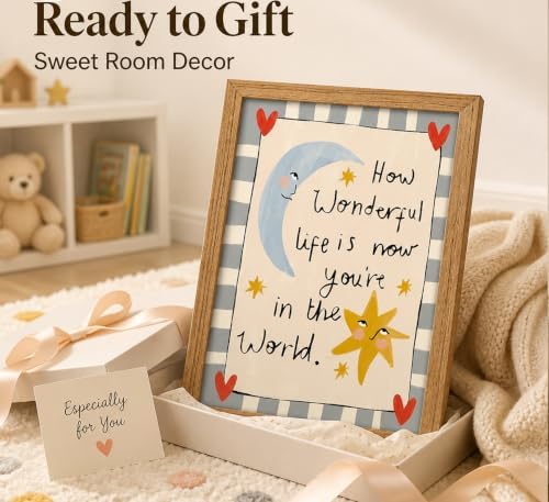 Framed How Wonderful Life Is Nursery Wall Art Cute Moon and Star Wall Decor - Image 5