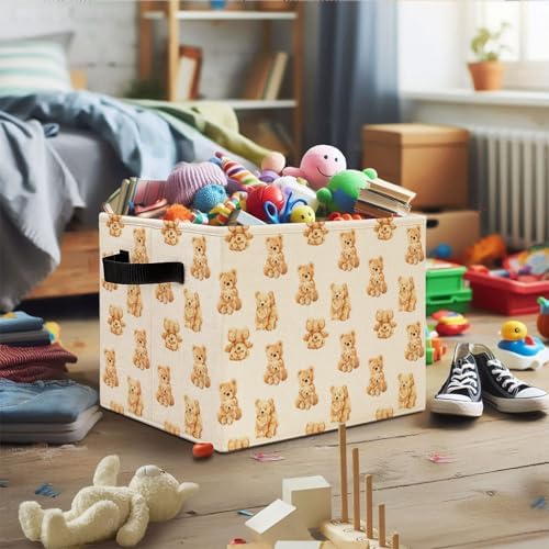 Bear Nursery Storage Bins, Cute Brown Bears Collapsible Storage Basket Organizer - Image 5