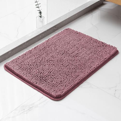 Chenille Bathroom Rug 17"x24" Dusty Rose, Non-Slip Plush Bath Mat by Kildoss