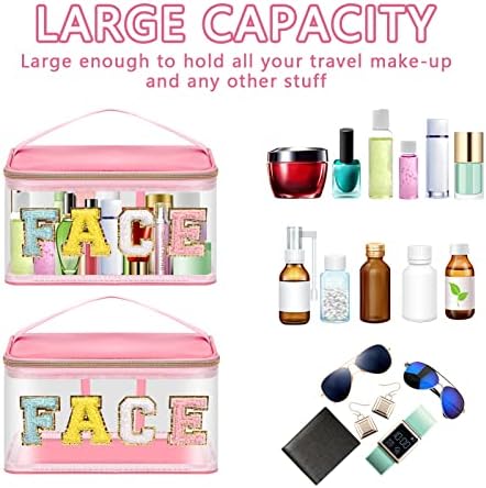 Iqimott Preppy Clear Makeup Bag Face Pouch, Chenille Letter Cosmetic Bag - Image 4