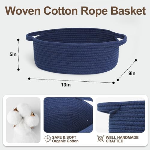 Small Blue Woven Basket, Cotton Rope Kids Dog Cat Toy Bin Box, Cute Baby - Image 2