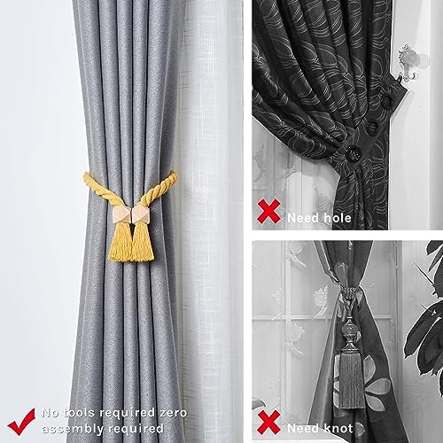NICEEC 2 Pack Wooden Polyhedron Magnetic Curtain Tiebacks Boho Home Decor Drape - Image 2
