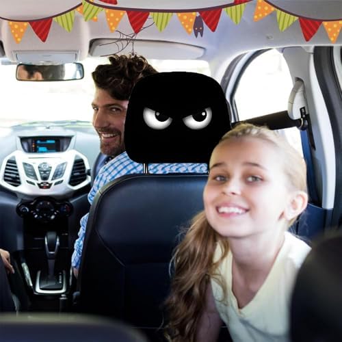 2PCS Funny Cartoon Car Headrest Covers, Cute Funny Cartoon Eyes Car Seat Head - Image 2