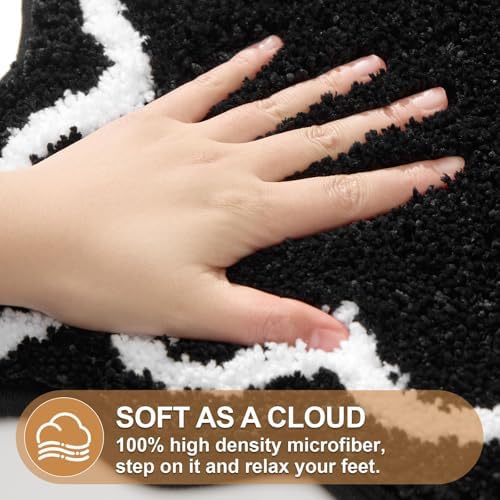 ORTIGIA Black Bath Mat with White Scallop Non Slip, Quick Dry Bath Rug - Image 4