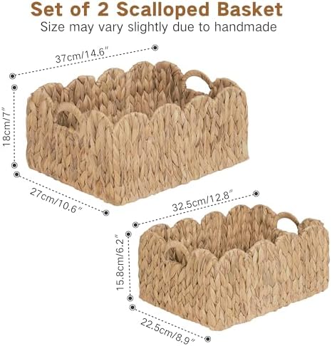 iEGrow Scalloped Wicker Basket, Rectangle Storage Baskets - Image 3