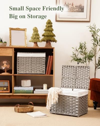 SETVSON Storage Basket with Lid, 9.2 Gal PE Rattan Trunk - Image 6