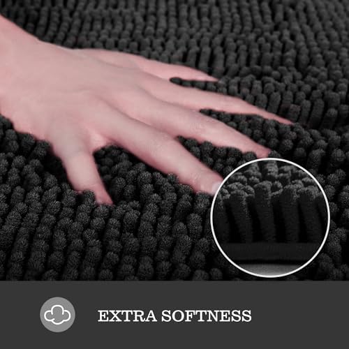 Yeaban Chenille Black Bathroom Rug 36"x60", Non-Slip Rubber Backing - Image 2