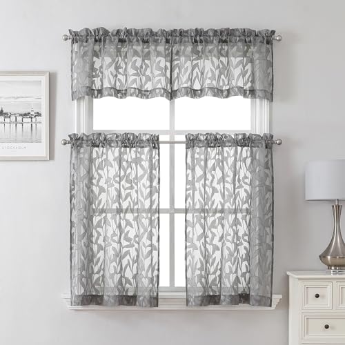 Lecloud Leia Charcoal Grey Curtains Sheer Valances - Image 4