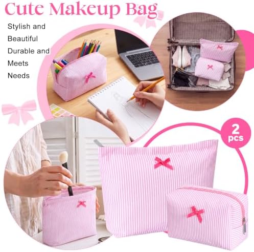 Huhumy 2 Pcs Makeup Bag Set for Women, Bow Stripe - Image 6