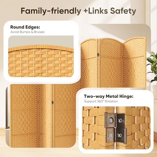 JOSTYLE Rattan Room Divider, 6-Panel Folding Privacy Screen 6ft. Extra Wide - Image 6
